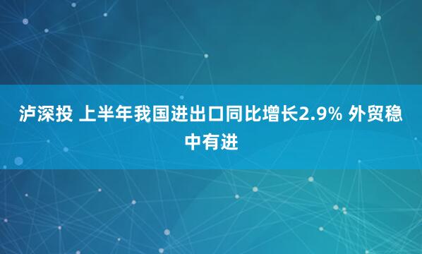 泸深投 上半年我国进出口同比增长2.9% 外贸稳中有进